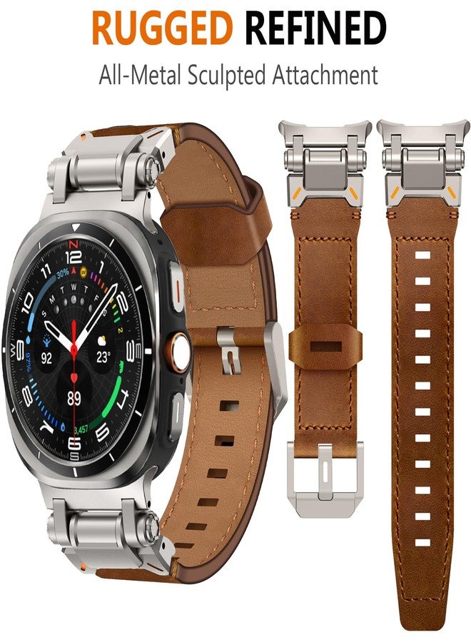 سوار جلدي من وينجل لساعة سامسونج جالاكسي ألترا، مقاس 47 مم، إصدار 2025/2024، للرجال، عريض ومتين، مصنوع من جلد طبيعي فاخر مع موصل معدني، مناسب للارتداء اليومي أو العمل، لون بني - Image 2